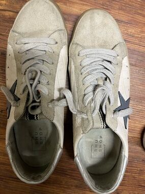 ShuShop Beige Suede Sneakers with Black Star Accent